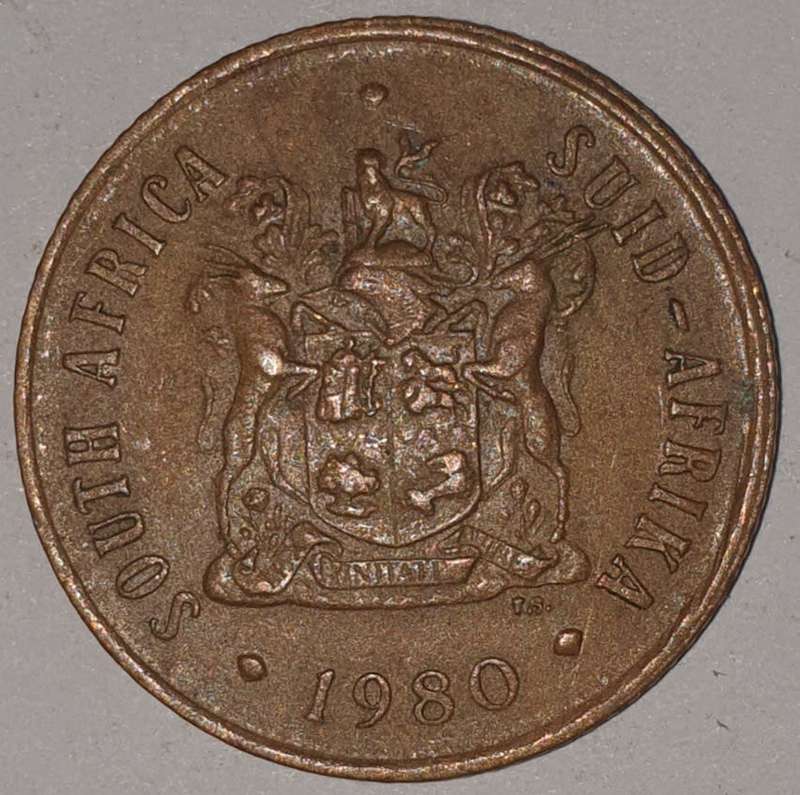 1980 - 2 CENT COIN (TWO CENT COIN) - RSA - BRONZE - KM#83 - BILINGUAL LEGEND - WILDEBEEST